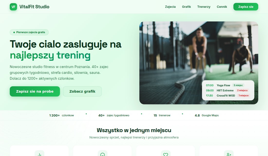 Studio fitness — strona wygenerowana przez VIXMA